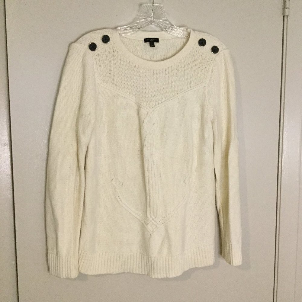 Talbots Ivory Nautical Cotton Knit Sweater - Picture 2 of 8